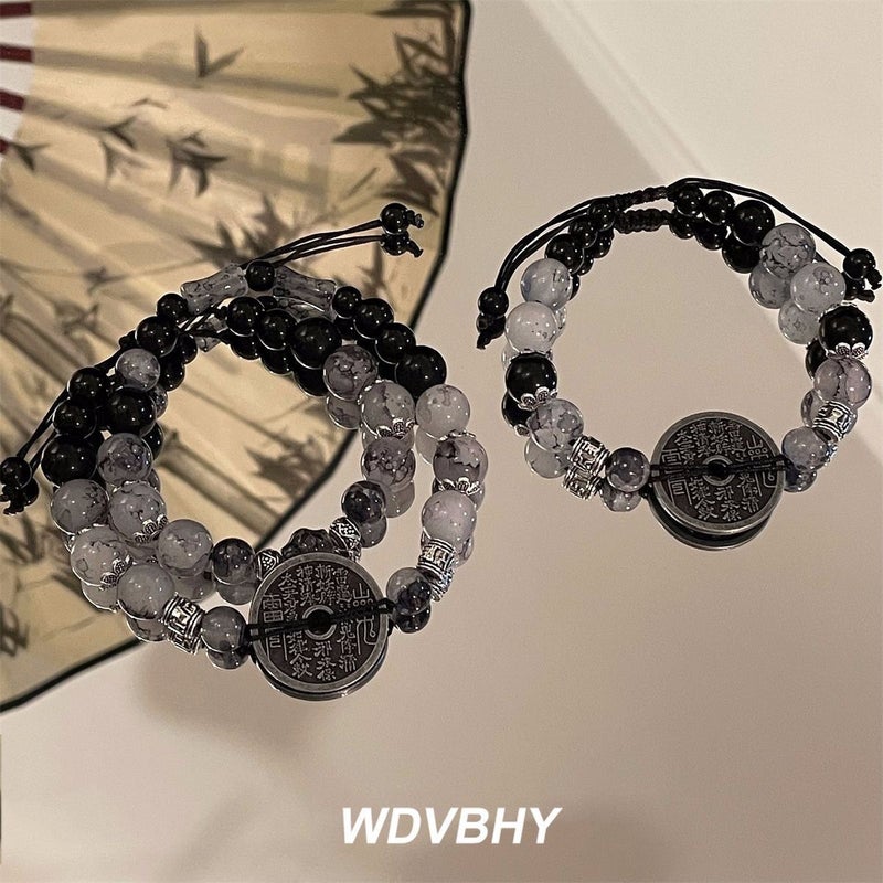 Moqing | New Chinese Ink Style Mountain Ghost Spending Bracelet Male Niche Retro Natural Stone Beaded Bracelet Couple - Image 3
